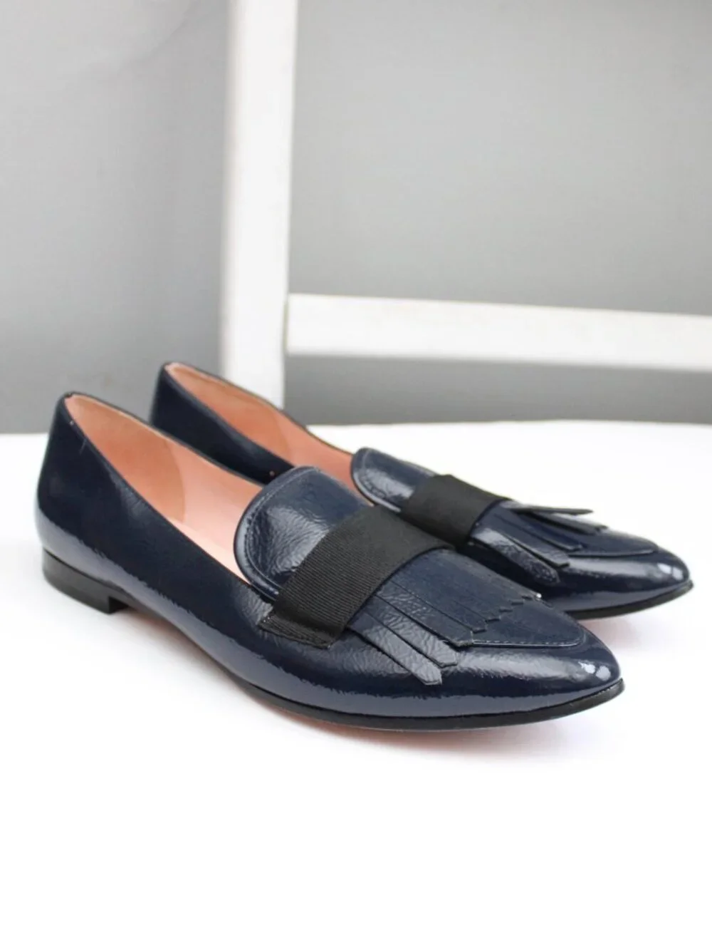 Kate Spade New York Cayla Fringe Loafers Dark Navy Blue Patent Leather Size 9.5 - Picture 1 of 6
